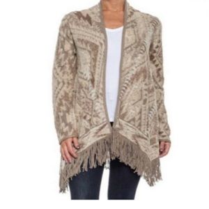 LuckyBrand Neutral Boho Fringe Wrap Cardigan